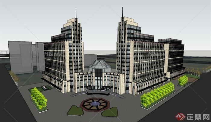某新古典风格都市双子酒店建筑设计SU模型