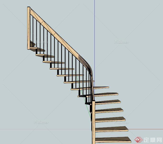 现代转角木楼梯设计SU模型素材[原创]