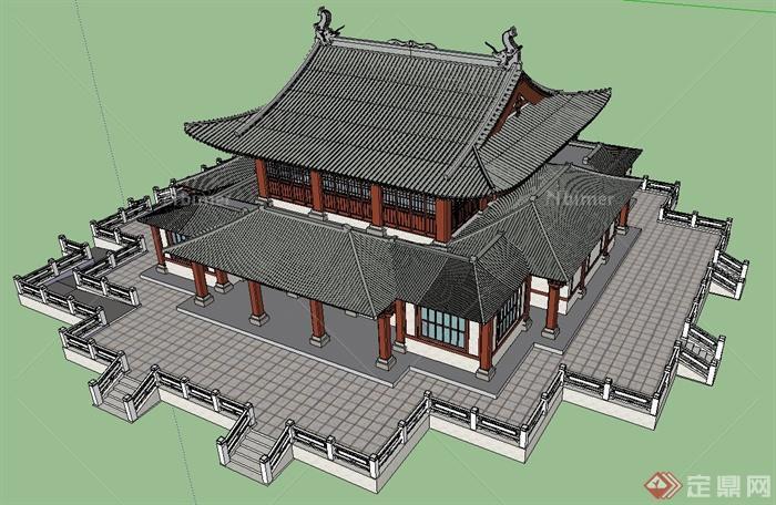 某古唐代风格寺庙建筑设计SU模型
