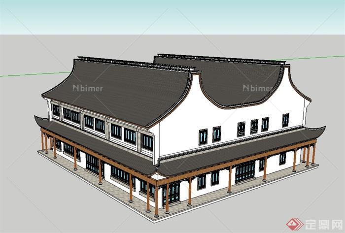 中国古典风格商业楼建筑su模型[原创]