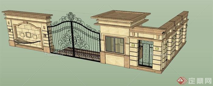 新古典庭院大门围墙设计SU模型