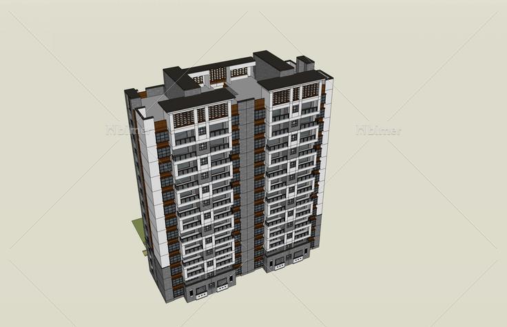 现代中式高层住宅楼(50782)su模型下载