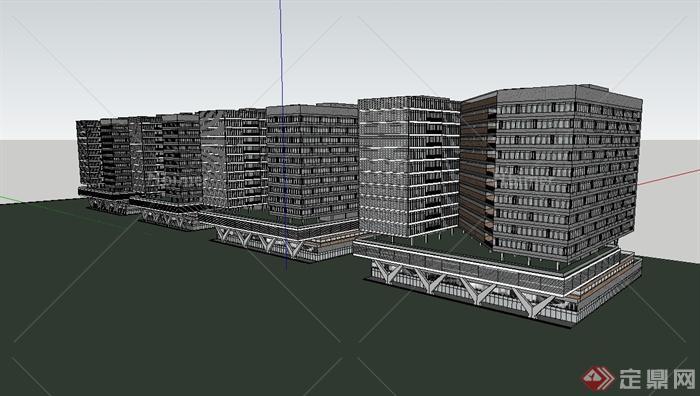 某现代风格独特详细写字楼设计SU模型[原创]