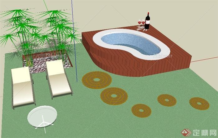 某现代户外花园浴池休闲景观SU模型