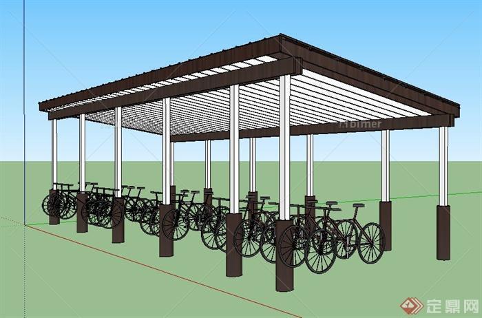 园林景观现代自行车停车棚su模型