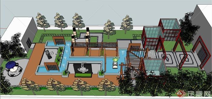 现代某住宅屋顶花园景观规划设计SU模型[原创]