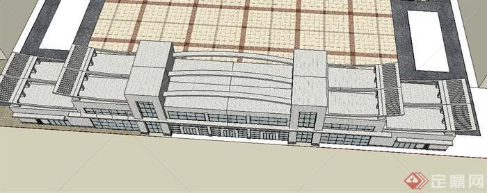 某现代火车站候车厅建筑设计su模型