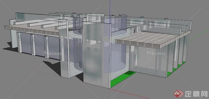 现代简约单层陈列馆建筑设计su模型