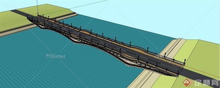 欧式跨江大桥设计SU模型素材[原创]