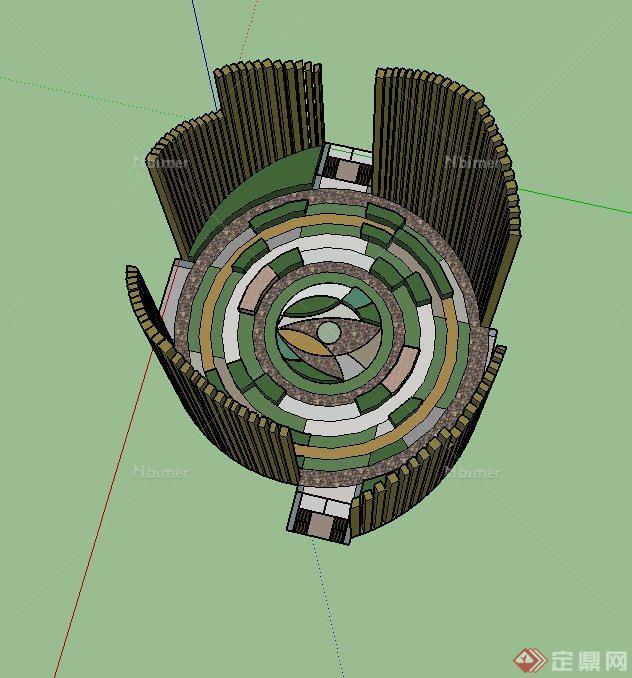 园林景观圆形景墙设计SU模型