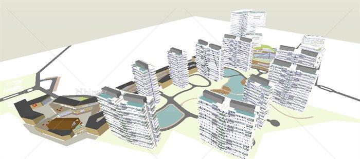 城市现代CBD商业中心sketchup精致设计模型[原创