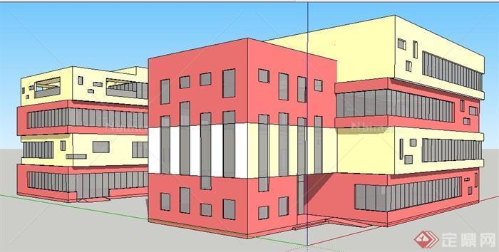 现代简约风格学校四层教学楼建筑设计su模型