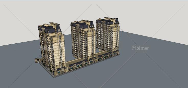 法式高层商业住宅楼(70425)su模型下载