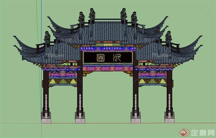 某古典中式风格大型重檐牌坊设计SU模型