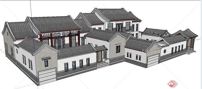 中式拼接民宅民居住宅建筑设计su模型[原创]
