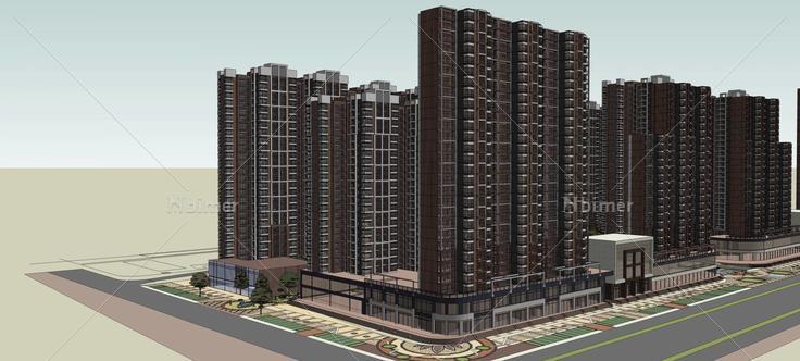完整小区模型带精细景观住宅底商(87999)su模型下