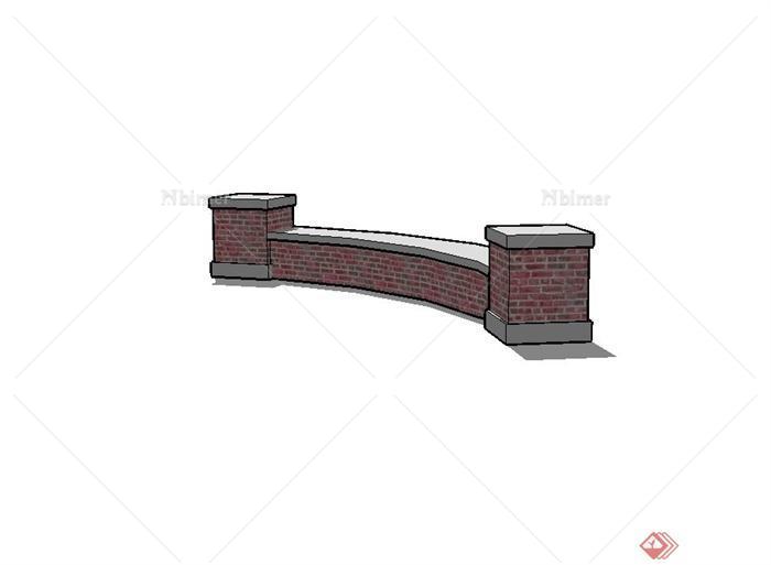 某现代风格砖砌矮墙坐凳设计su模型[原创]