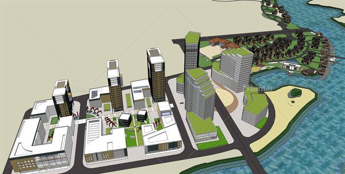 滨海城市某现代小区建筑与景观设计方案SU模型[原
