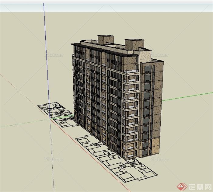 某新古典风格详细多层居住建筑楼设计SU模型[原创