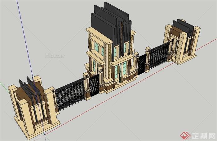三款精致的小区大门SU模型