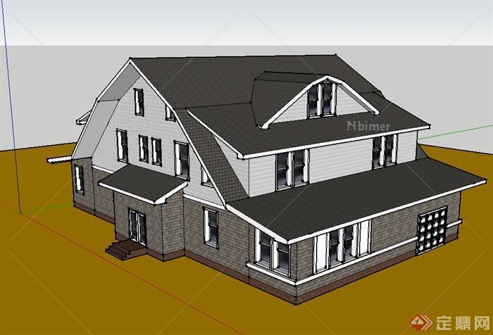某欧式风格独栋别墅建筑设计CAD、SU模型和PS效果