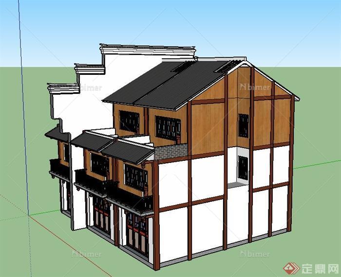 某三层古典中式商住房建筑设计SU模型