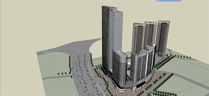 某滨河广场现代超高层商住综合体建筑设计方案SU