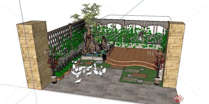 某现代住宅室内庭院一角景观设计SU模型