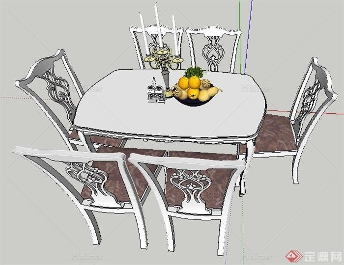 室内装饰简欧六人座餐桌椅su模型