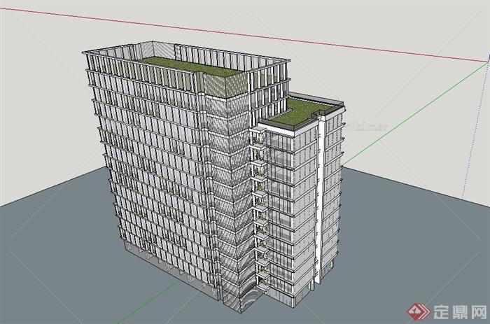 某精致现代风格小高层办公楼建筑SU模型设计[原创