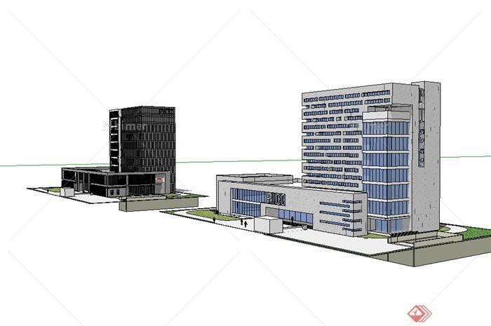 某现代风格两栋人保办公大楼设计su模型[原创]