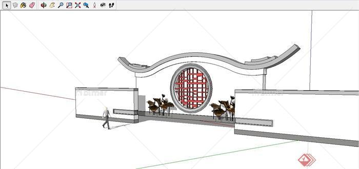 某现代中式风格镂空景观墙设计SU模型[原创]