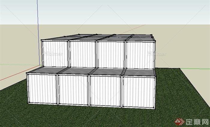 某现代两层集装箱式住宅建筑设计SU模型