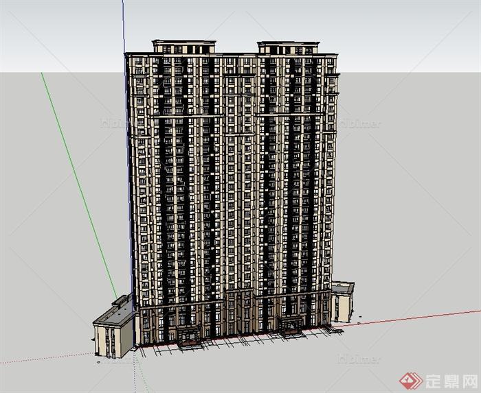 新古典风格高层完整的商住建筑设计su模型[原创]