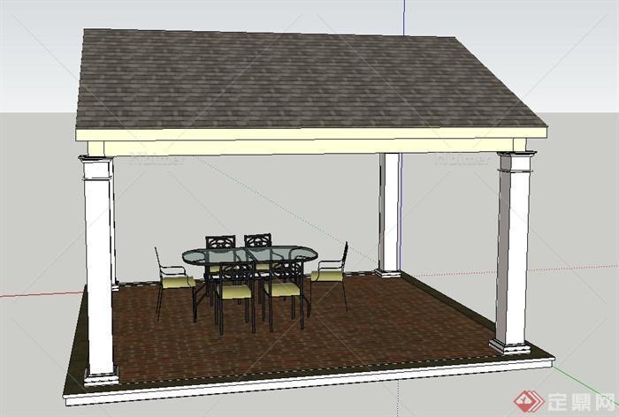 欧式四角凉亭与桌椅设计SU模型