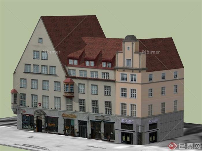 多层商业酒店建筑设计SU模型