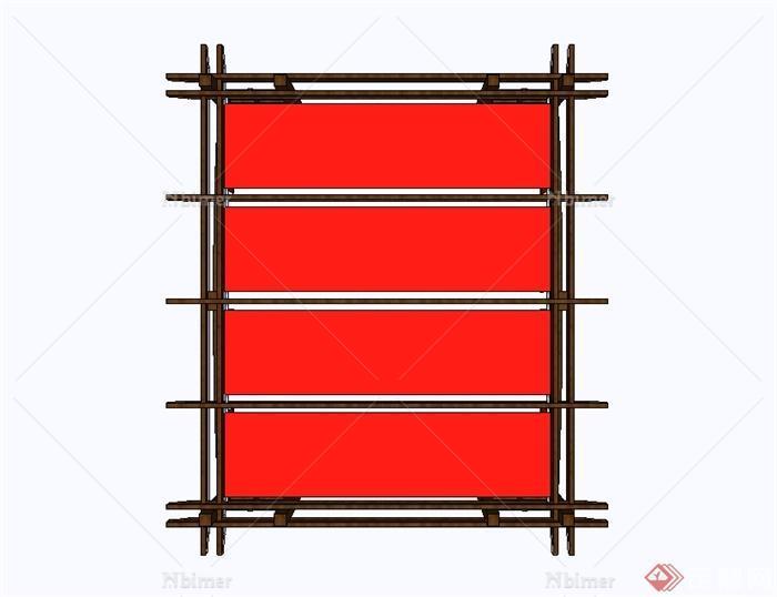 红顶木廊架设计su模型