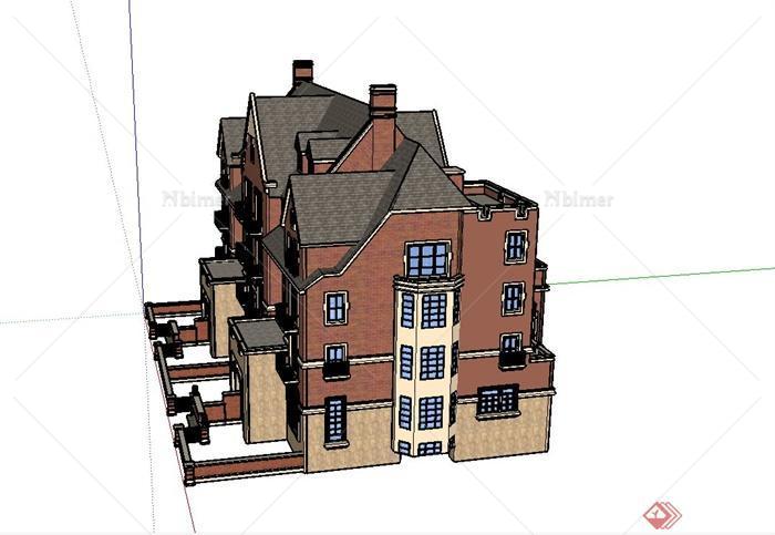 某欧式四层联排别墅建筑设计SU模型