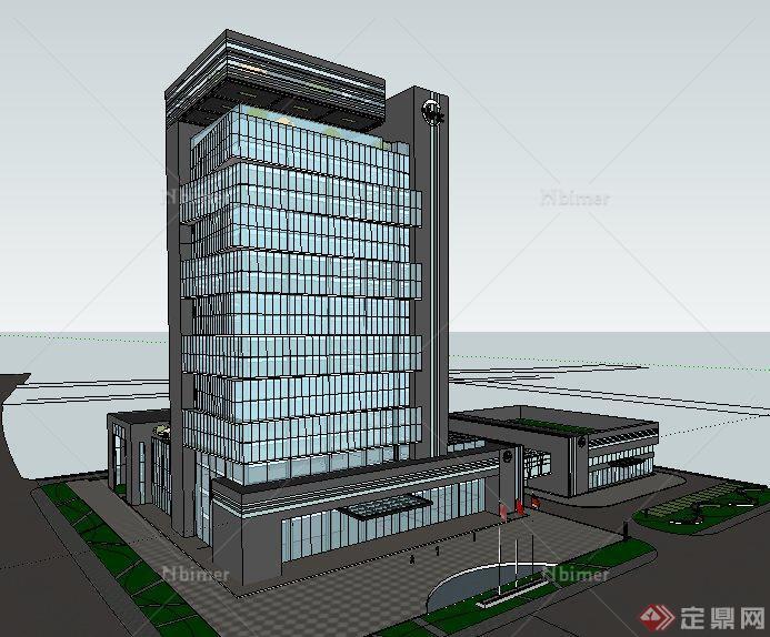 两栋现代风格办公楼建筑设计su模型（高层+超高层