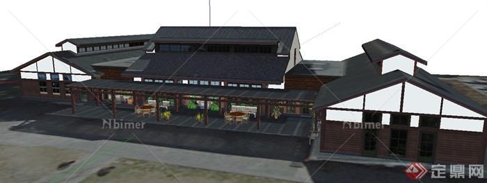 某现代中式旅游景区游客服务中心建筑设计SU模型