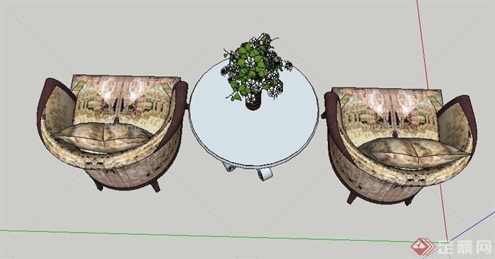 两人沙发茶几组合设计SU模型