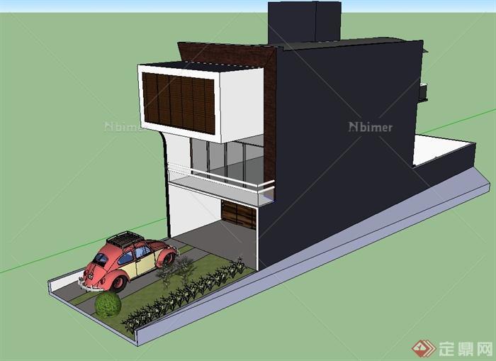 某现代三层住宅建筑设计SU模型1