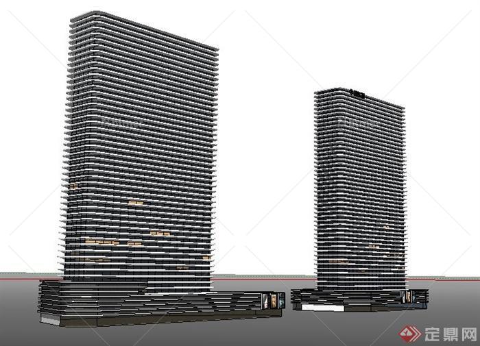 现代超高层酒店办公楼建筑设计su模型[原创]