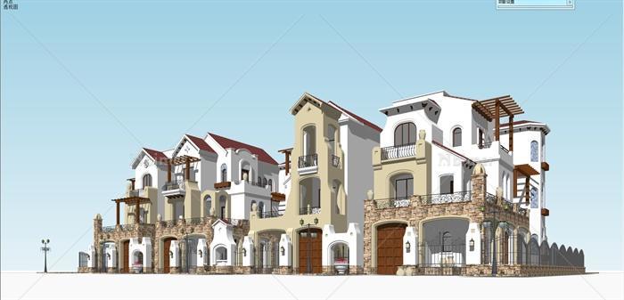 西班牙风格联排住宅别墅建筑设计su模型[原创]