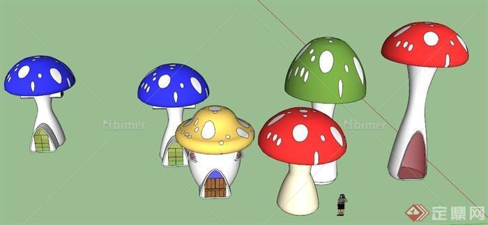 6款蘑菇景观塔设计su模型