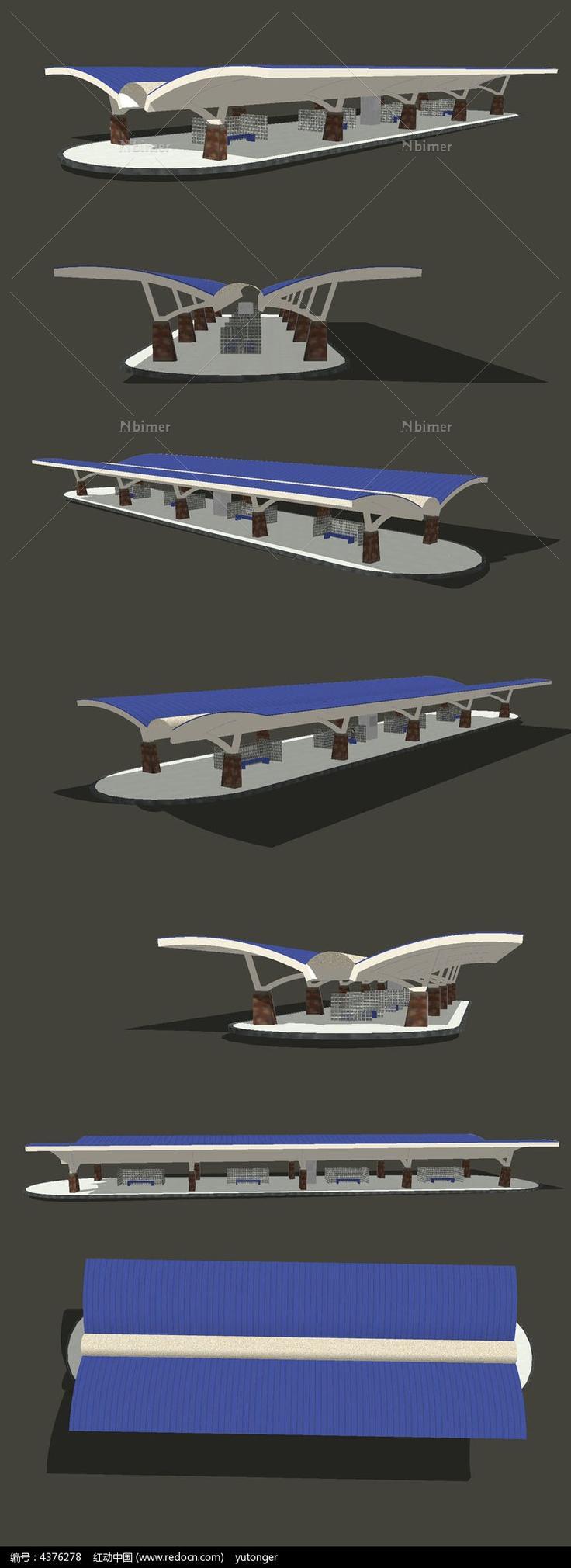 大型公交车站休息亭SU模型设计