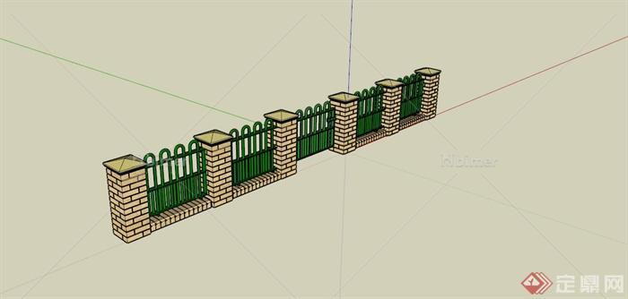 现代绿色栏杆围栏SU模型
