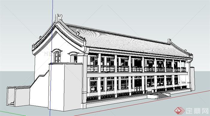 古典中式风格古建筑办公楼设计SU模型