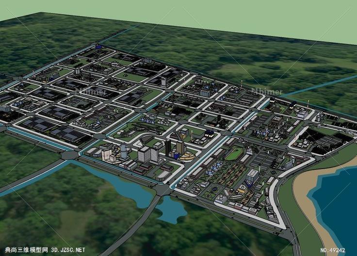 凤岗工业园鸟瞰图企业厂房 su模型 3d 