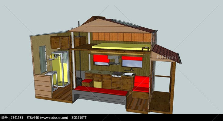 70平米小户型木屋房子室内SU模型